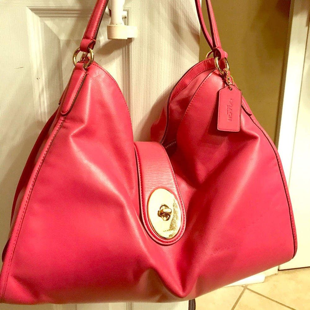 Genuine pink leather Coach pocketbook